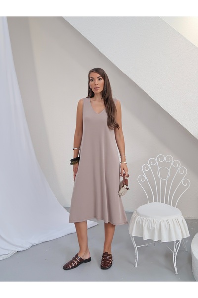 Paw Garage Rochie midi din țesătură modal pique, cu decolteu în V, Sarah Impo...