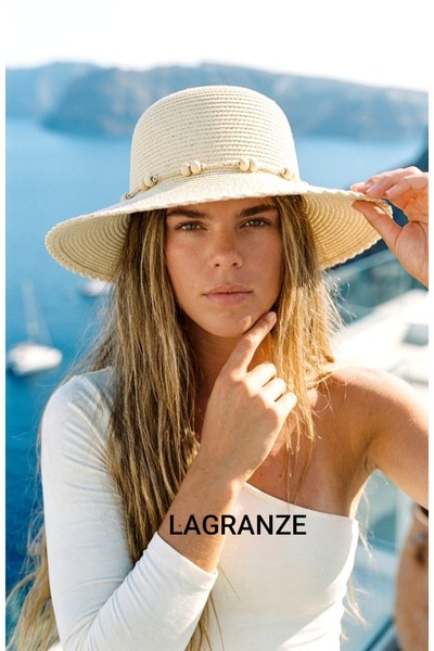 LAGRANZE Beaded Women's Straw Hat with Rope Stripes