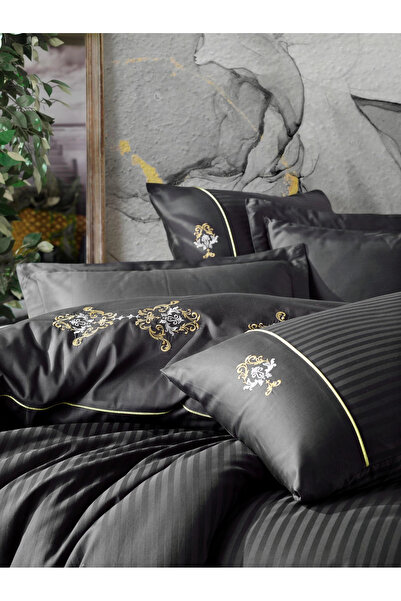 colezium Embroidered Double Satin Nev Set King Anthracite