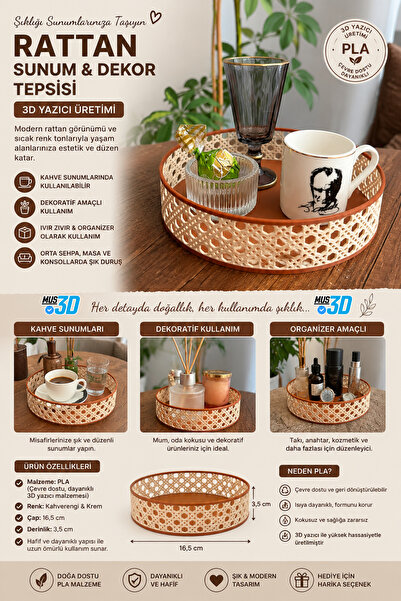 Mus3D Dual Color Natural Rattan Look Decorative Presentation Tray - Coffee Pr...