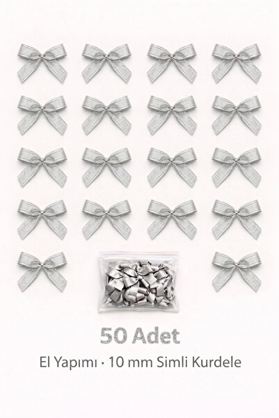 Ak Tuhafiye Silver-Gümüş Sim Saten Kurdele – 10 mm Süsleme, Yılbaşı, Nikah Şe...