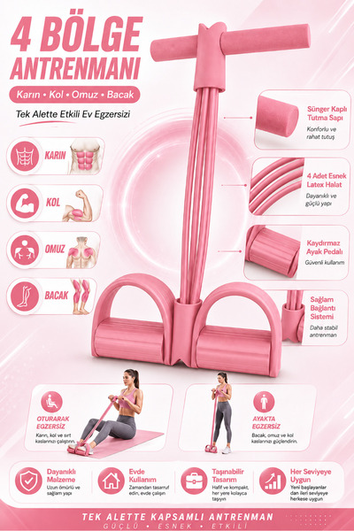 Soft Kare Body Trimmer Spor Lastiği 4 Halatlı Direnç Lastikli Evde Egzersiz A...