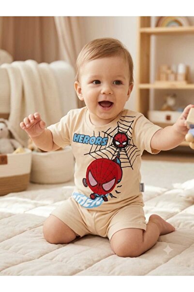 krm kerem bebe Baby Boy 3D Embroidered Embossed Top and Bottom Summer Baby Set