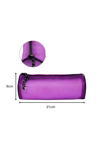 idei Portpix Cilindric Mare din Plasă cu Dungi Violet, Dimensiuni 21x8cm, Hus...