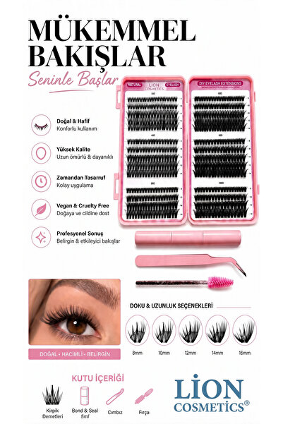 lion cosmetics 600 Adet 30D 40D 50D 60D 80D 100 D Küme Takma Kirpik Yapıştırı...