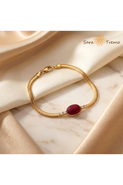 SaraTremo Brățară elegantă cu rubin – Brățară de damă placată cu aur de 18K î...