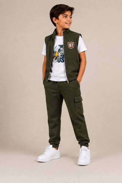 KADİR BABA Boys' Vest T-Shirt Shorts Pants 4 Piece Set 6-12 Years