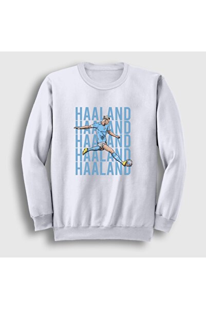 Presmono Unisex White Pop Art Erling Haaland Football Sweatshirt 615665Tt
