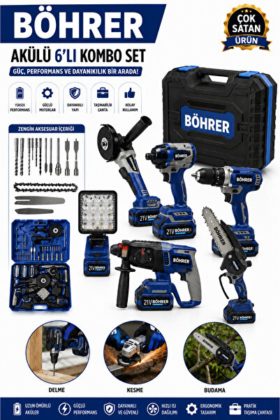 BÖHRER BA011402 PRO SERİSİ AKÜLÜ KOMBO 6 SET MAKİNE - 36V 5AH - 2 SENE GARANTİLİ