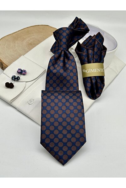 Gutiero Classic Tie with Brown Polka Dot Handkerchief