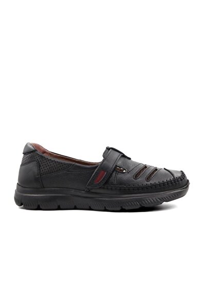 Castle Black 42666 Genuine Leather Black Women's Daily Mother Shoes