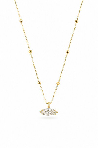 DEMOKAN Women's Steel Necklace Marquise Stone Ball Chain 45cm Steel Necklace