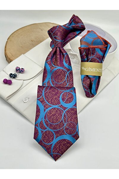 Gutiero Classic Tie with Plum Patterned Handkerchief