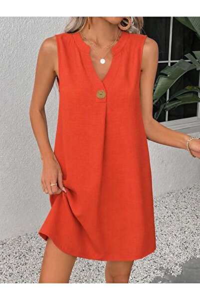 Aymood Women's sleeveless v-neck button-down mini dress