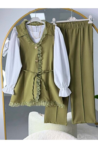 modasindoma Vera Lace Detailed Tie-Up Double Set Green