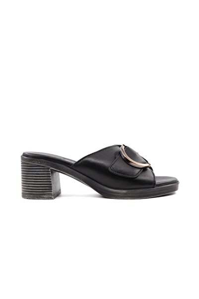 Castle Black 45270 Genuine Leather Black Women's Slippers
