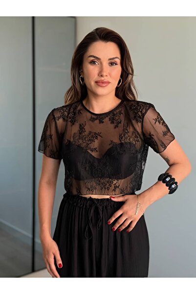 ROUPAS COLLECTİON Tül Transparan İşlemeli Bluz