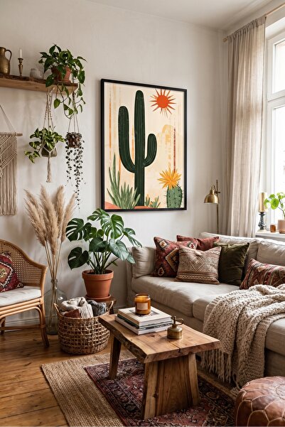 LunaRe Home Art&Design Modern Minimal Soyut Bohem Ahşap Çerçeveli Tablo Çerçe...