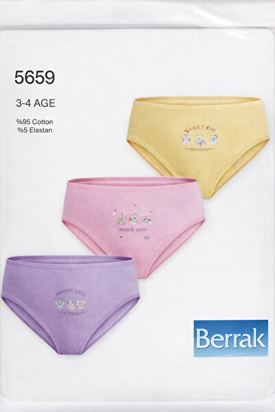 Berrak Girl's Colorful Patterned Cotton Slip Panties Set of 3