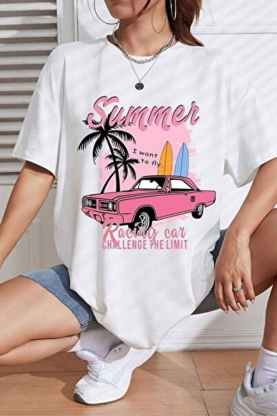 Flubutik Bela SummerRacing majica sa printom, 100% organski pamuk, opuštenog ...
