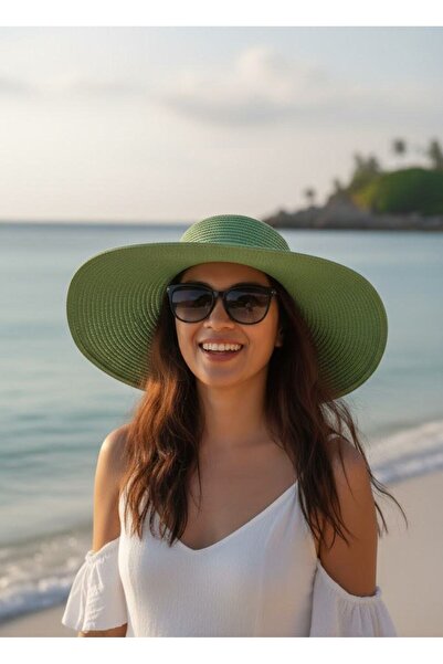 Marina Swimwear Green Wide Straw Hat - 14232
