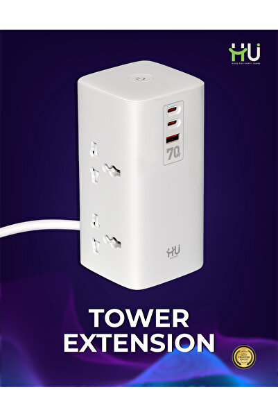 HU HAPPY USER 70W Tower Extension Power Socket with 15W Wireless Charging – 6...