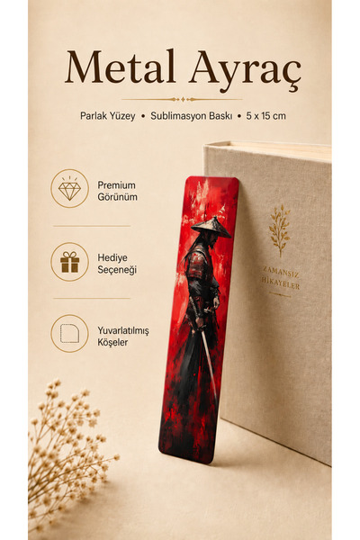 PESHLİSTORE Samuray Savaşçı Tasarımlı Kırmızı Metal Kitap Ayracı