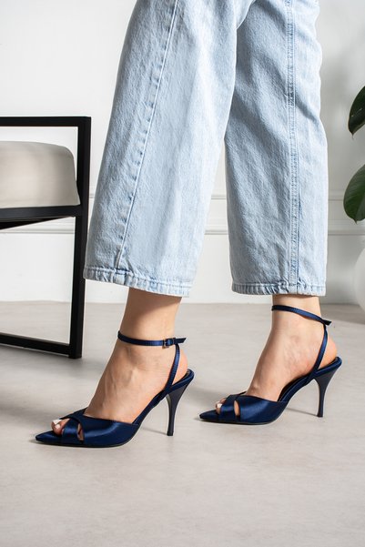 Mio Styllo Moneya Satin Ankle Strap Detail Women's Thin Heel Shoes