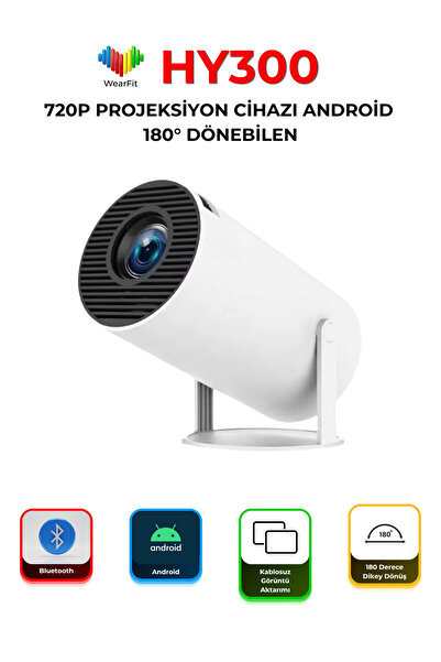 wearfit HY300 720P Projeksiyon Cihazı Android 180° Dönebilen HD Ev Sinema Pro...