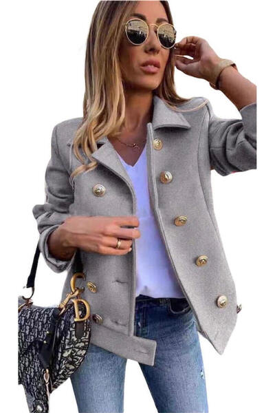 Woman's Fashion Γυναικείο γκρι παλτό με κουμπιά