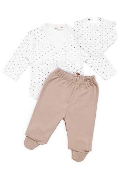 bebegen Baby Boy Ecru Brown Polka Dot Bear Emblem Scarf 3-Piece Set 0-3 Months