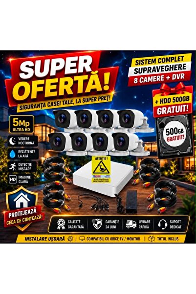 Hikvision Kit / Sistem Supraveghere Profesional 8 Camere Video 5MP Complet (C...