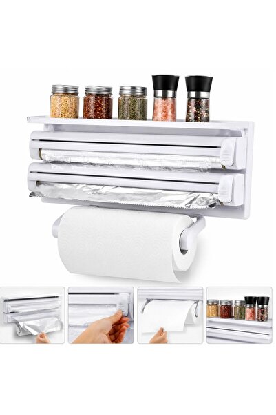 RXH Suport Dispenser Bucătărie 3 în 1 cu Raft pentru Folie Alimentară și Pros...