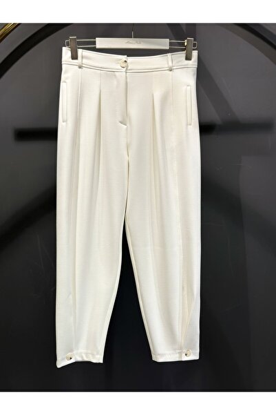 ALANURMODA 3687 بنطلون بأزرار على الساق لون إكرو
