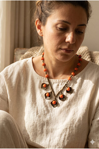 ZGNOVA Handmade Special Design Necklace with Metal Leaf Apparatus and Orange ...