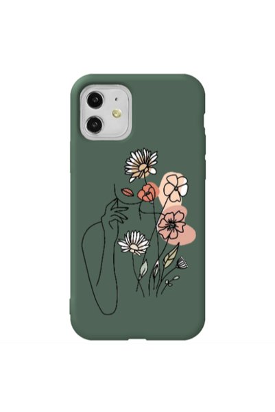 Other Apple iPhone 11 Lady with Flowers Dark Green Colored Silicone TPU Θήκη