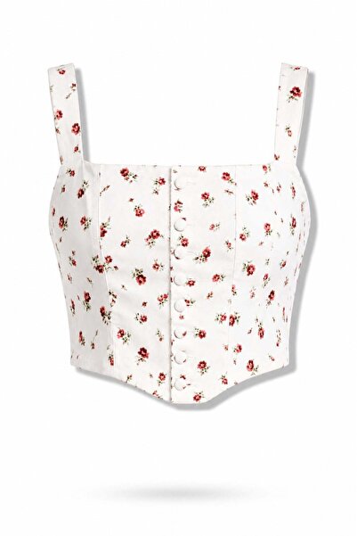 manana fashion Bluză crop tip corset cu imprimeu floral