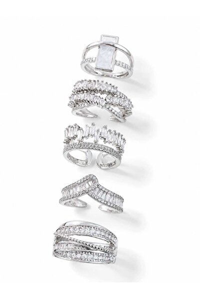 Nevara Women's 5-Piece Ring Set with Luxurious Zircon Designs – Fashionable S...