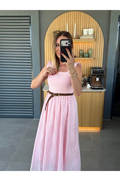 xyoung Örgü Kemerli Fisto Elbise PEMBE