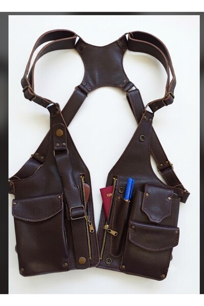 RİVET Genuine Leather, Holster Bag, Vest, Phone, Wallet, Card Holder, Pocket ...