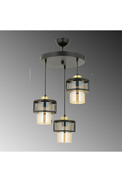 Modern Petek Tasarım 3'lü Siyah Metal Cam Sarkıt Avize - 35x75 cm
