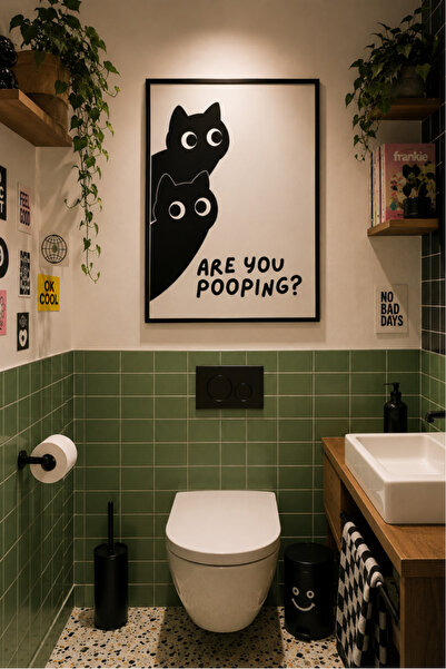 Clumsy Are You Pooping? Komik Kara Kedi Tuvalet Posteri – Minimalist Banyo & ...