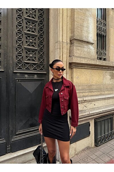 nido moda Çift Cep Denim Crop Ceket