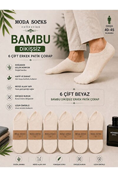 modasocks Bambu Patik Erkek Çorabı 6 Çift Beyaz