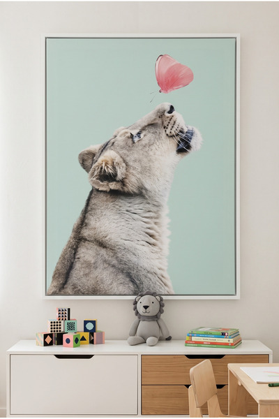 Jasmine Art Lion Cub Butterfly Kids Wall Art | Portrait Framed Canvas Print |...