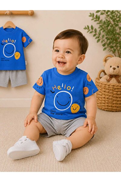 krm kerem bebe Hello Come on Smile Printed 100% Cotton Combed Cotton Summer U...