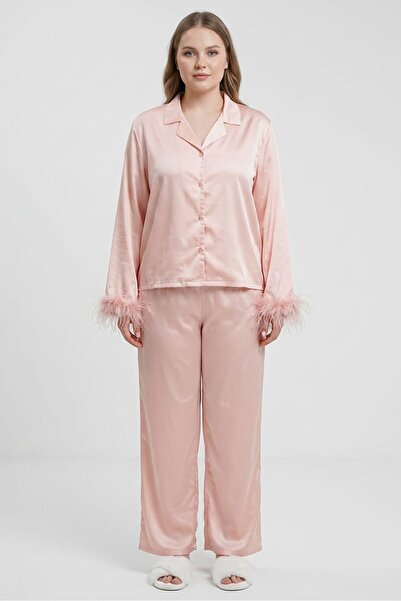 Material Girl Women 2 Pieces Plain Long Sleeve Shirt With Pants Sleepwear Set...