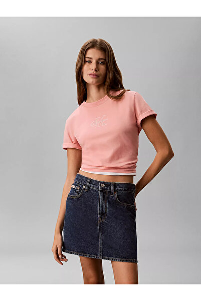 Calvin Klein Women's Regular Fit Cotton Round Neck Ck Logo Printed Short Slee...