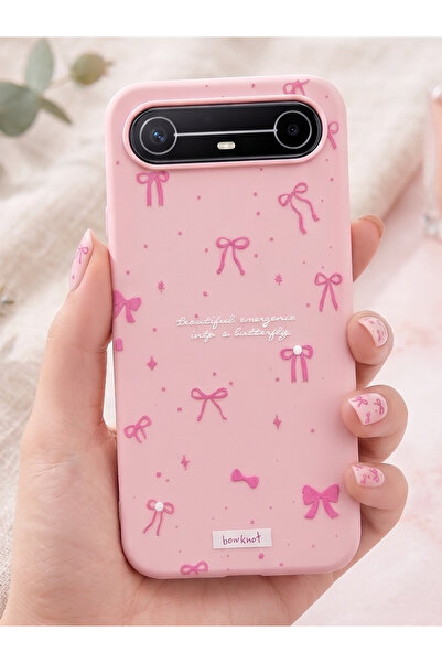 Rivor Tecno Spark Slim 5G Uyumlu Kılıf Pembe 3D Kurdeleli Fiyonk Desenli Kame...