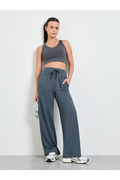Styli Charcoal Broad Waist Tie and Pocket Detail Loose Straight Pants
